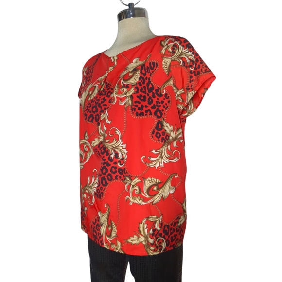 Rafaella Studio Royal Red Leopard Designs Blouse Size L - Picture 10 of 16